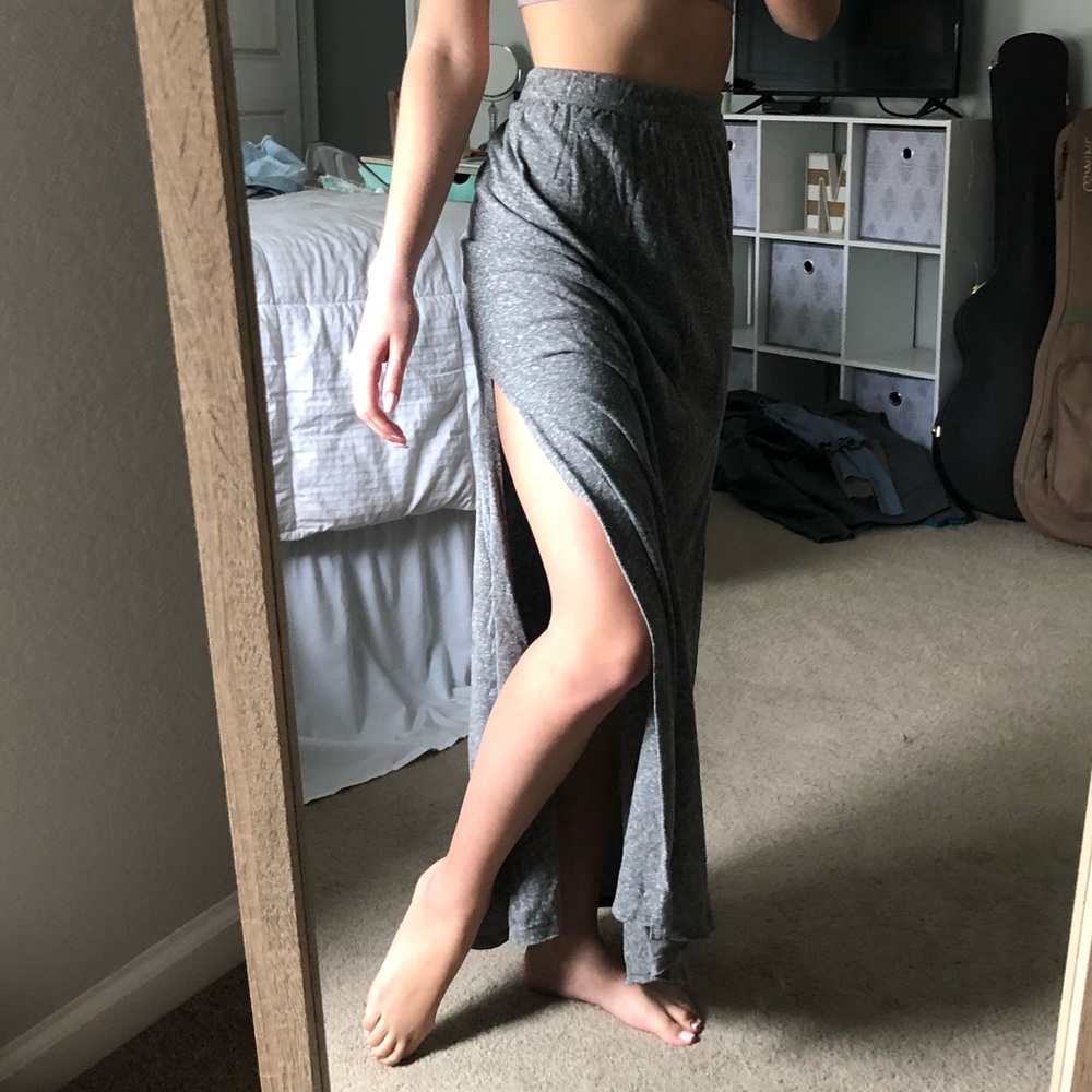 Hollister Double Slit Grey Maxi Skirt